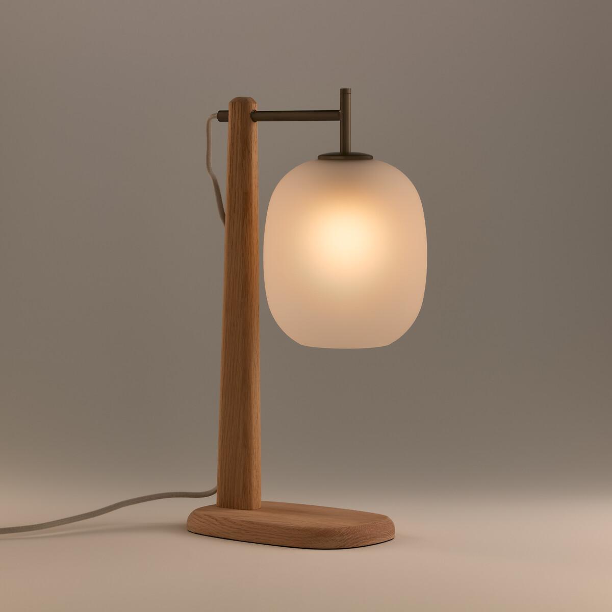 Navida Oak & Frosted Glass Table Lamp – image 2