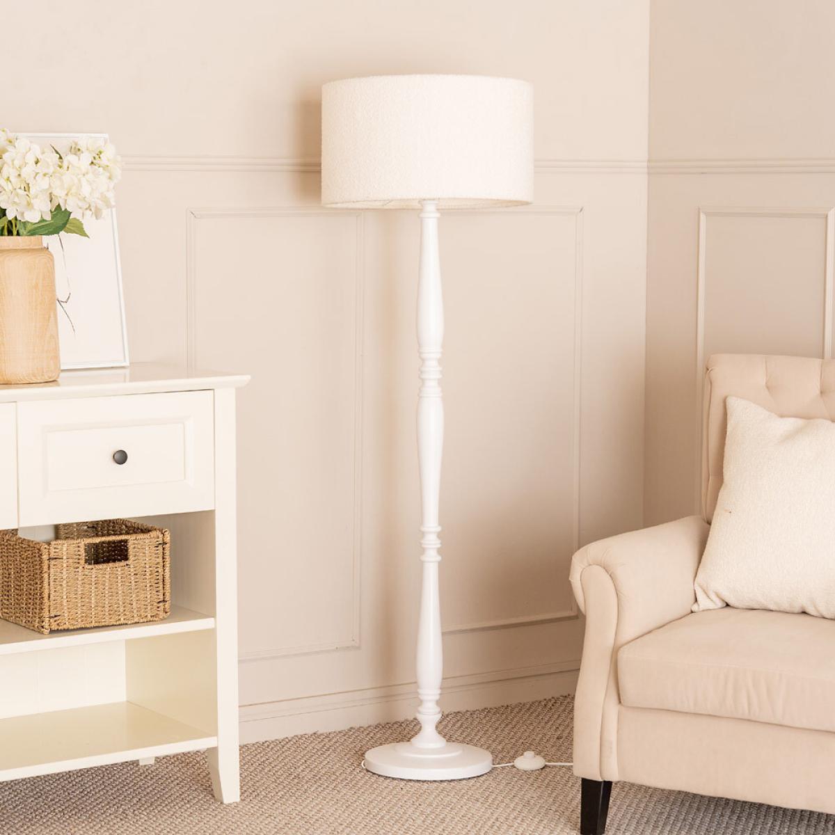 Light Wood Candle Stick Floor Lamp with Boucle Shade – image 2
