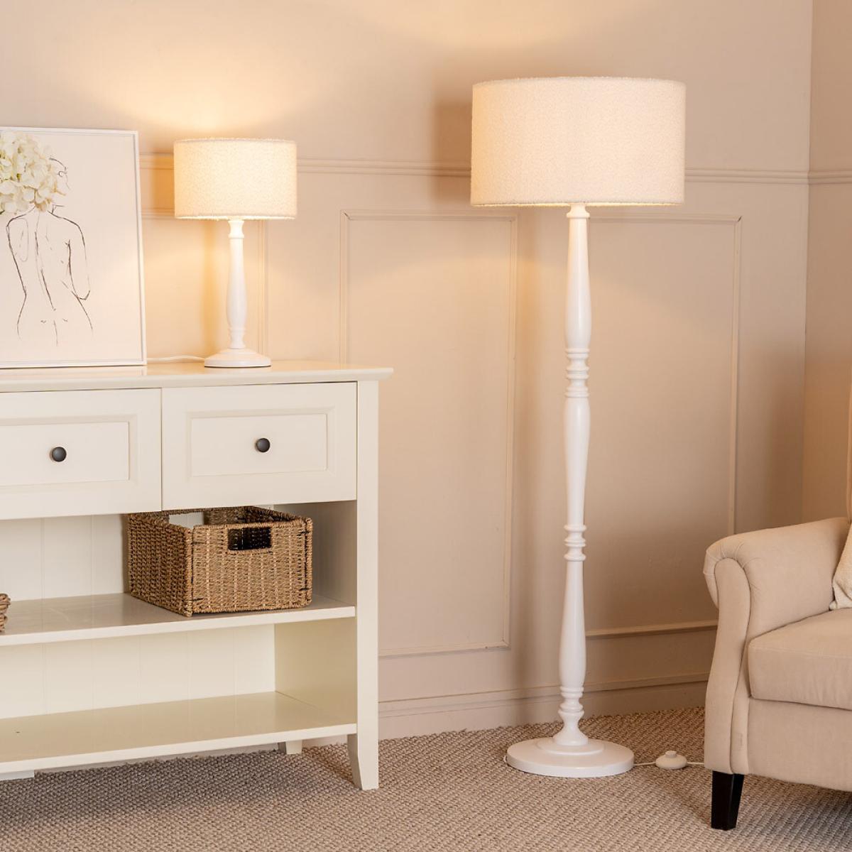 Light Wood Candle Stick Floor Lamp with Boucle Shade – image 3