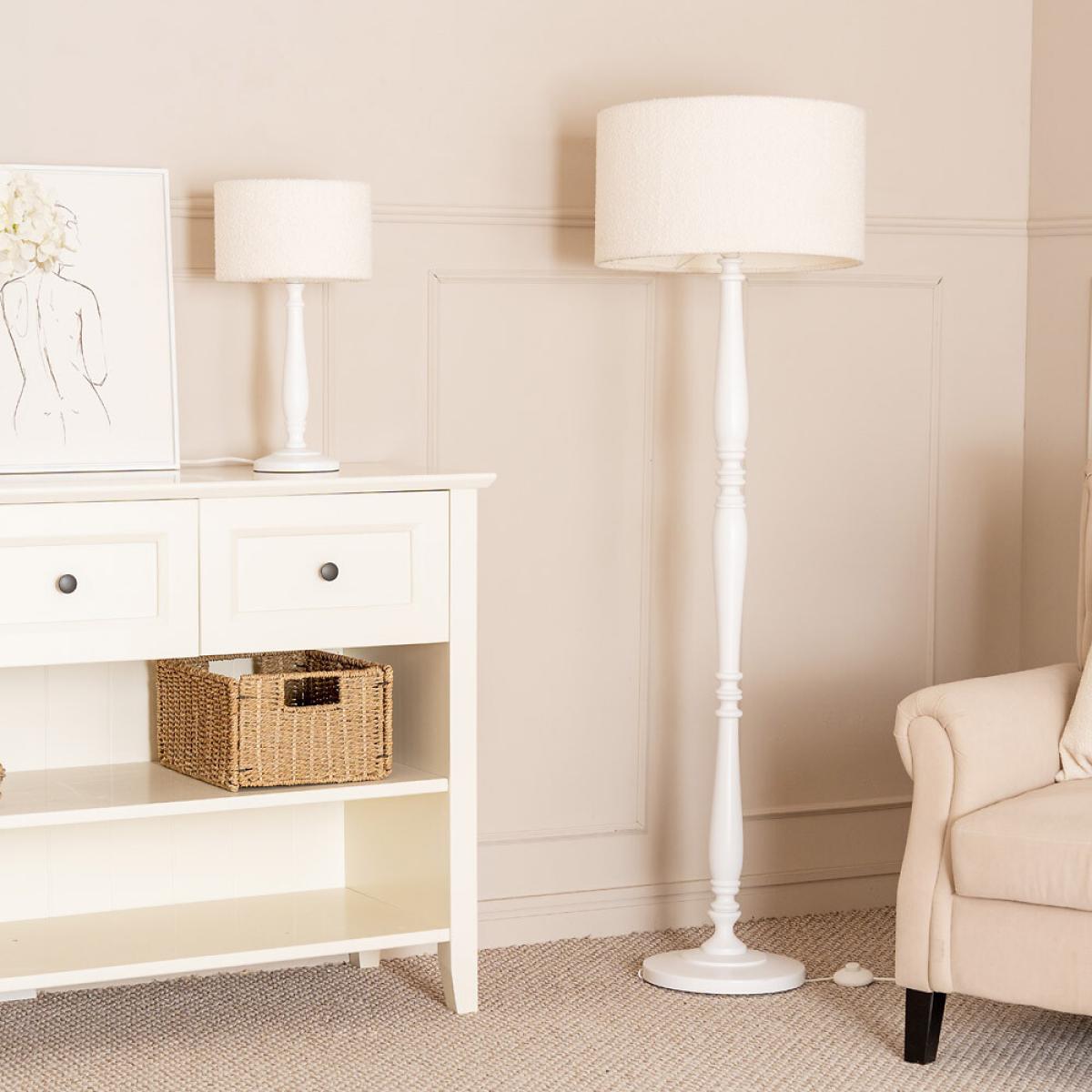 Light Wood Candle Stick Floor Lamp with Boucle Shade – image 4