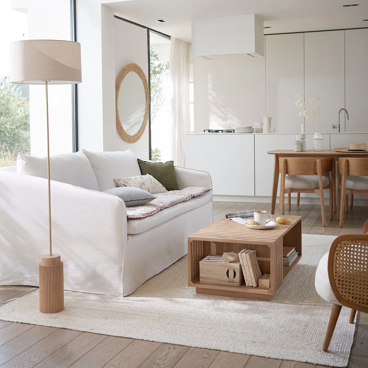 Idna Oak, Metal & Linen Floor Lamp – image 2