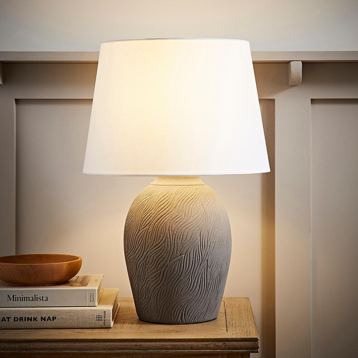 Etched Large Hand Finished Ceramic Table Lamp with Linen Tapered Shade – image 2
