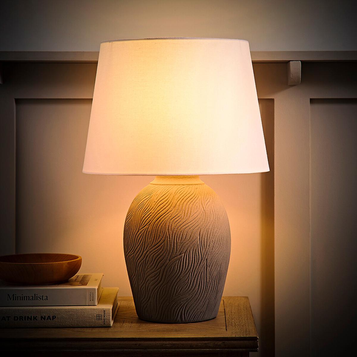 Etched Large Hand Finished Ceramic Table Lamp with Linen Tapered Shade – image 3