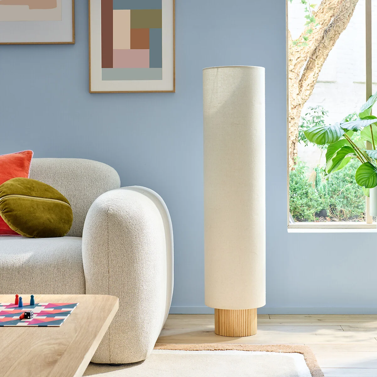 Floor Lamp in Travertine and Pleated Linen, Polaro – image 2