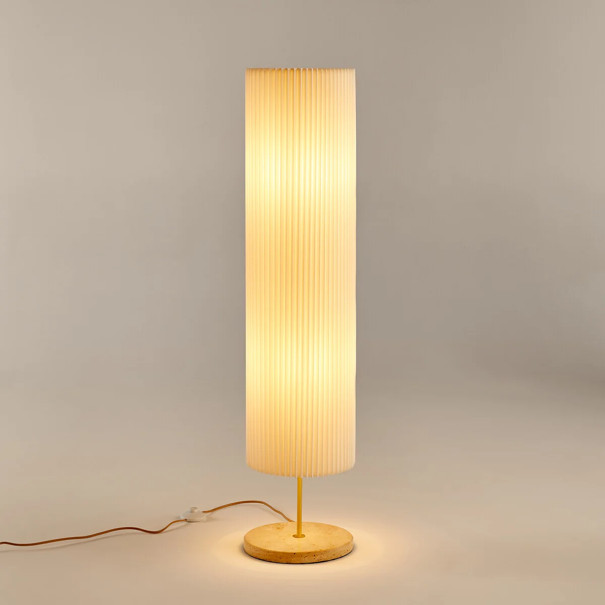 Floor Lamp in Travertine and Pleated Linen, Polaro – image 3