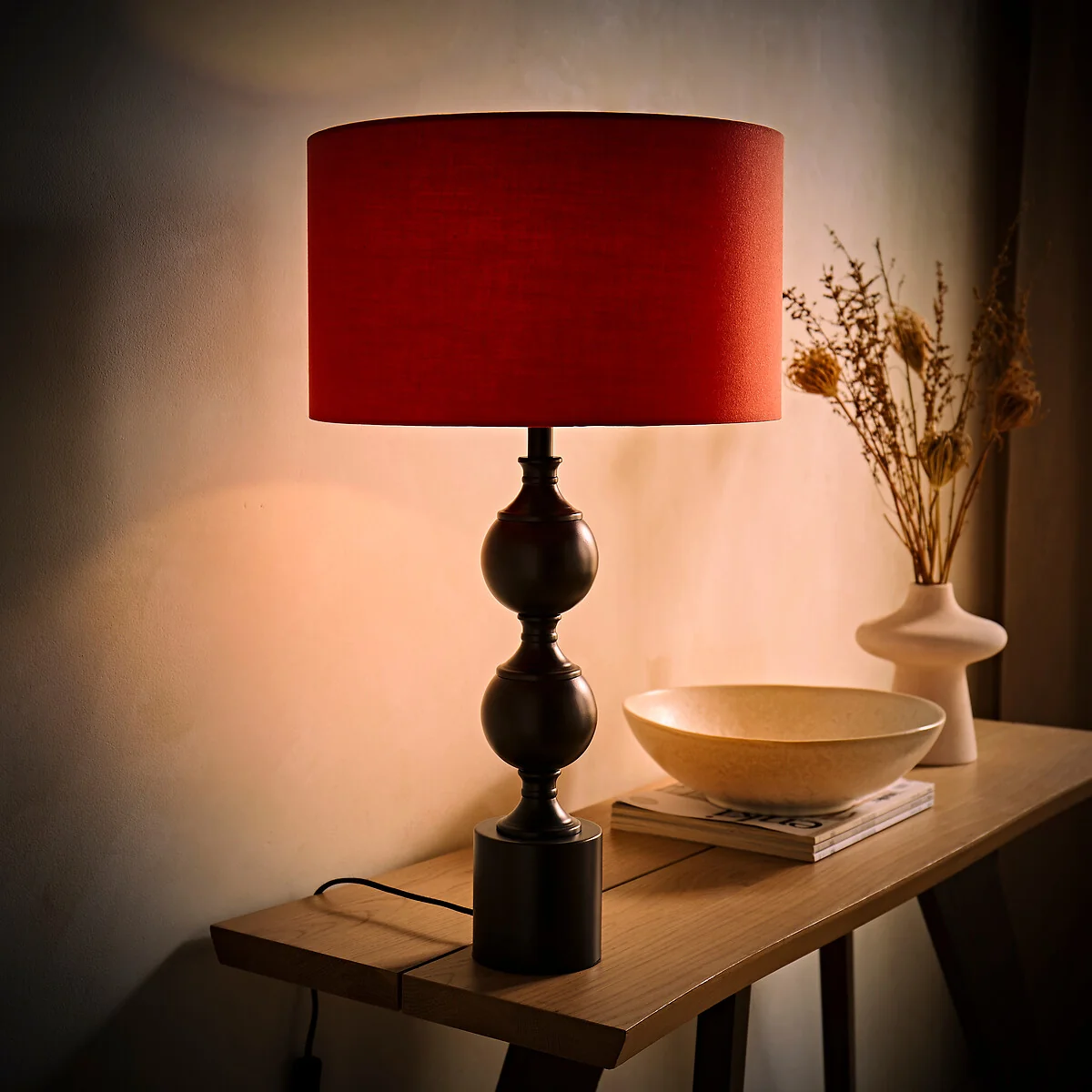 Donny Metal Candlestick Table Lamp with Fabric Shade – image 2