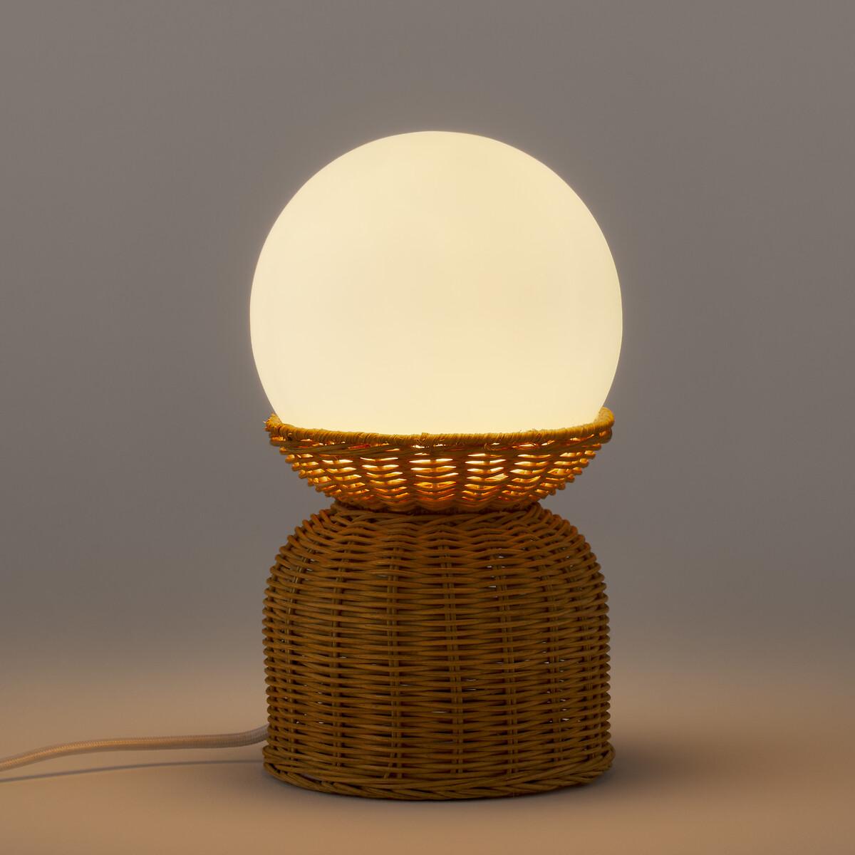 Proviny Rattan and Opaline Glass Table Lamp – image 2