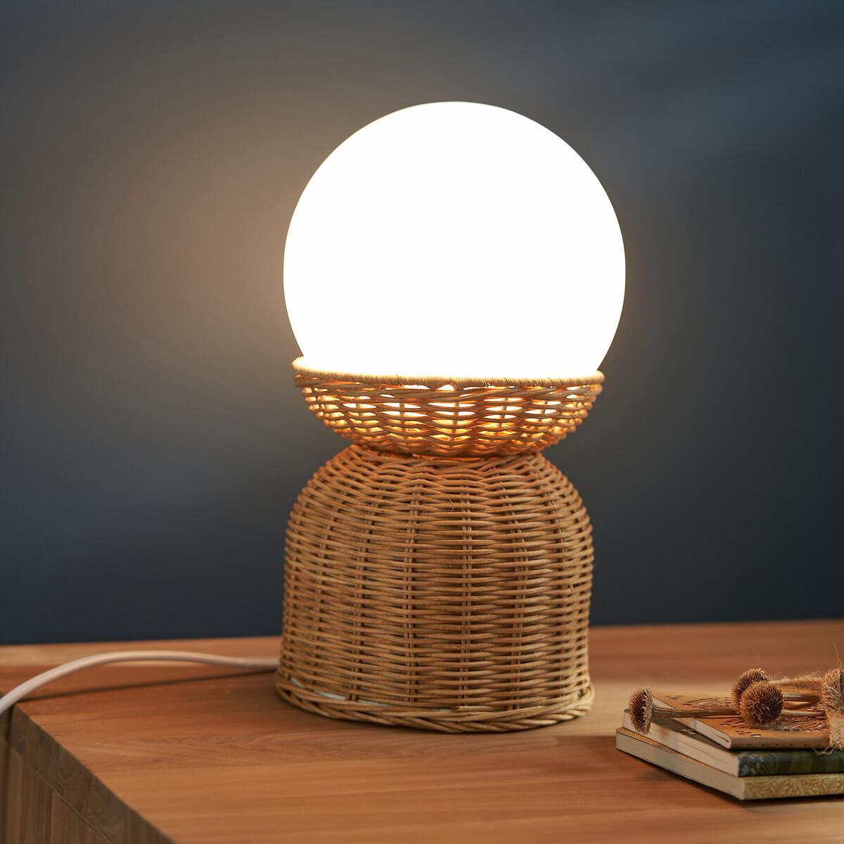 Proviny Rattan and Opaline Glass Table Lamp – image 5