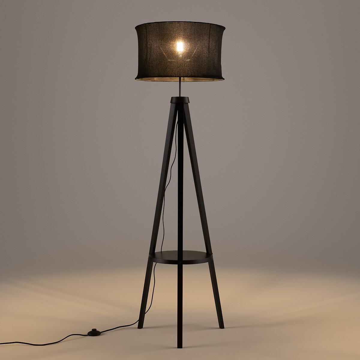 Setto Rubberwood & Linen Tripod Floor Lamp – image 2