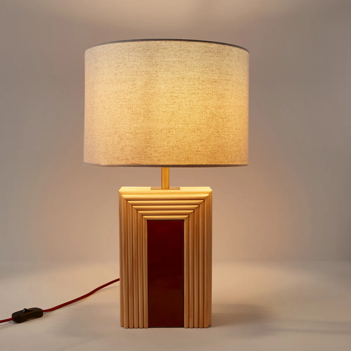 Cérabi Rattan/Ceramic Table Lamp with Linen Lampshade – image 3