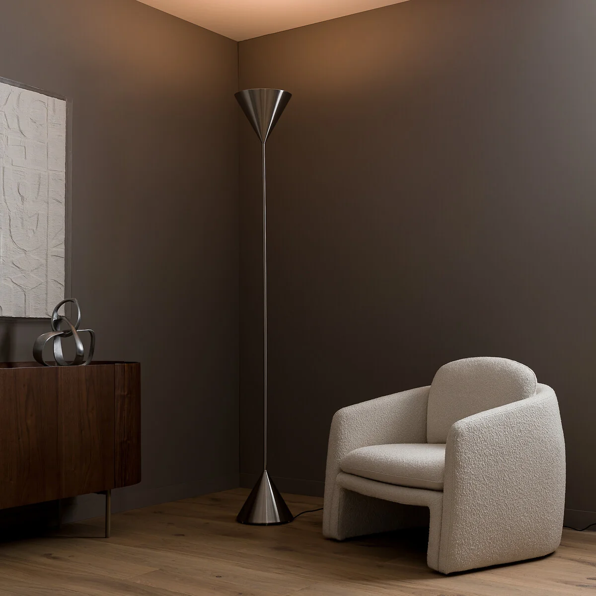 Moke Brushed Nickel Double Cone Floor Lamp – image 3