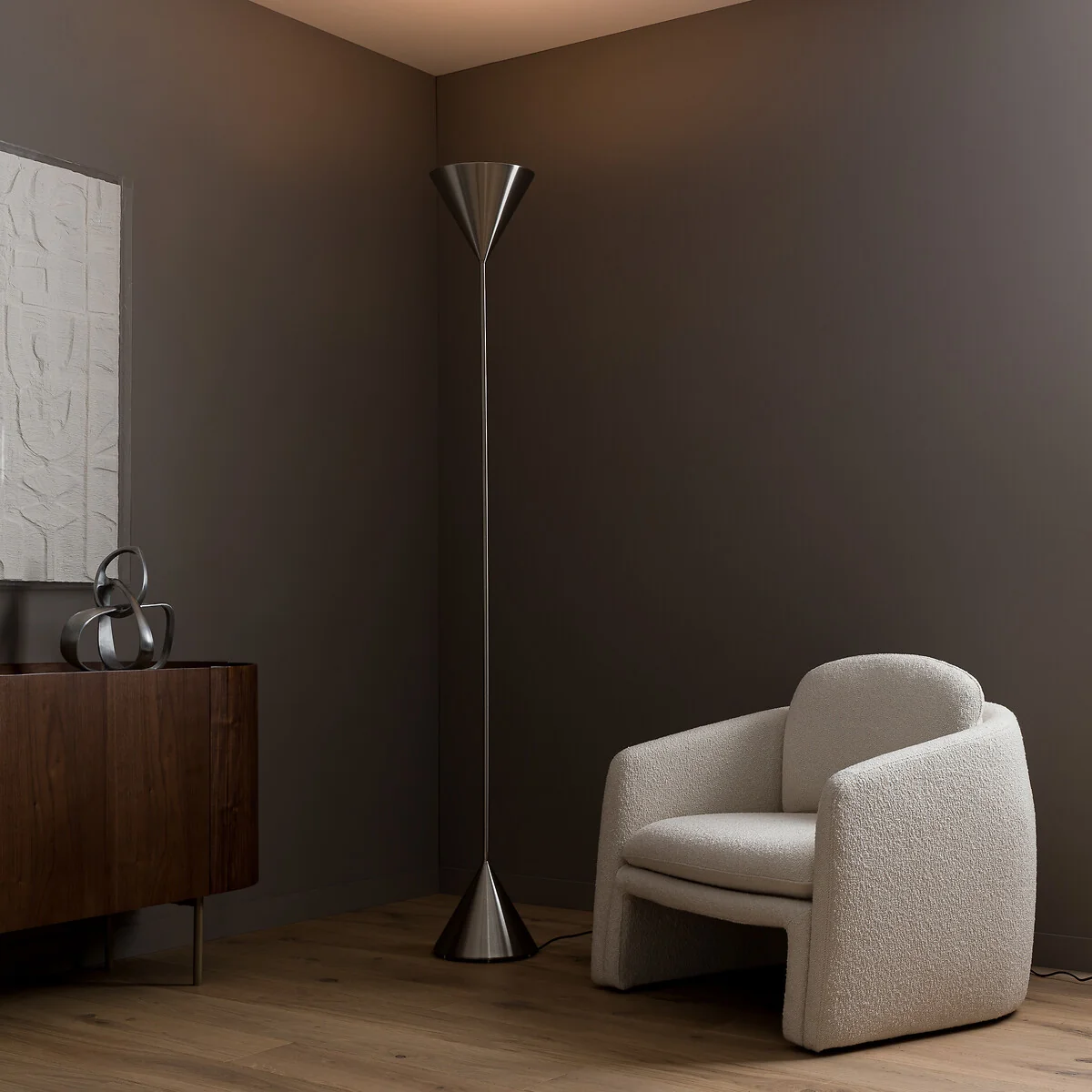 Moke Brushed Nickel Double Cone Floor Lamp – image 4