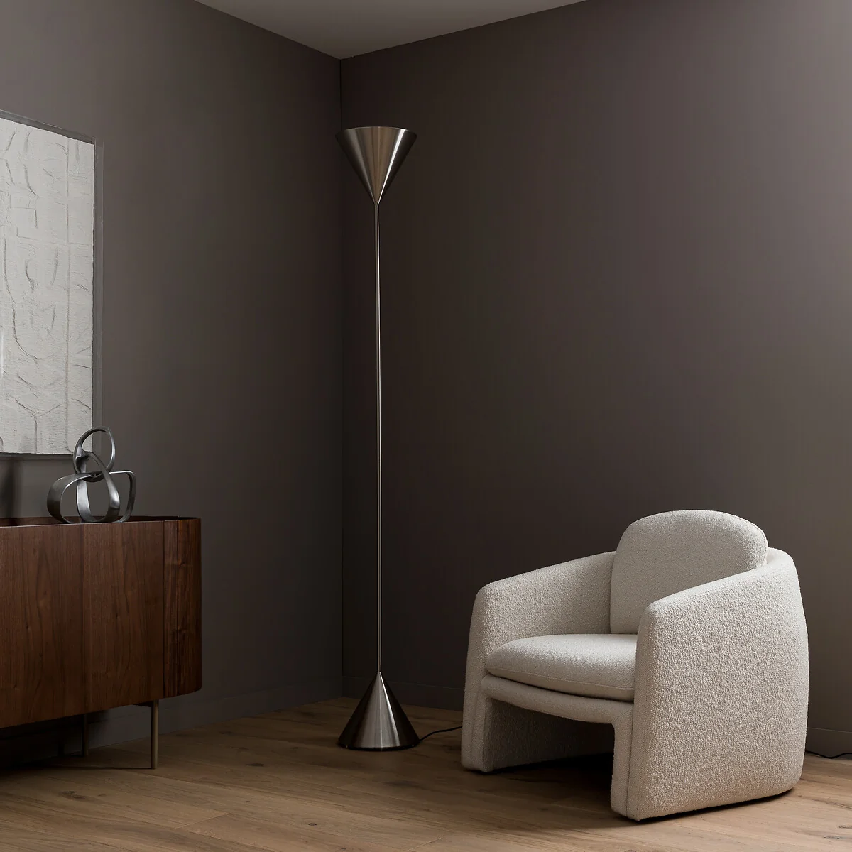 Moke Brushed Nickel Double Cone Floor Lamp – image 5