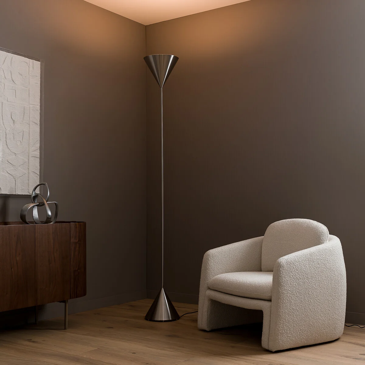Moke Brushed Nickel Double Cone Floor Lamp – image 1