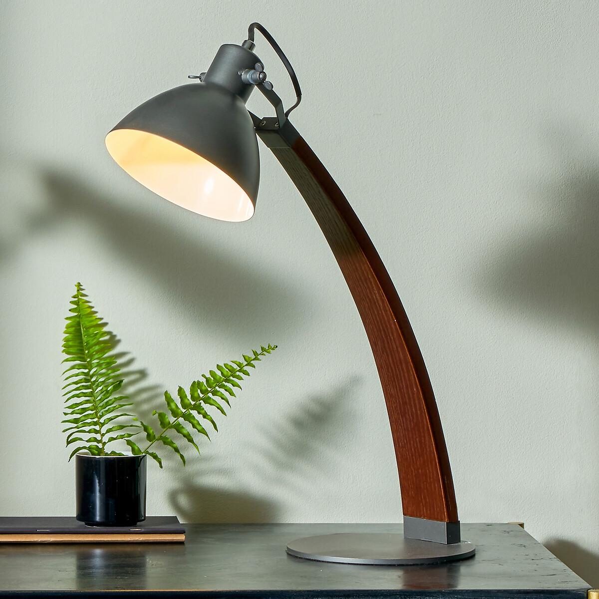 Wood and Grey Metal Curved Table Task Lamp – image 8