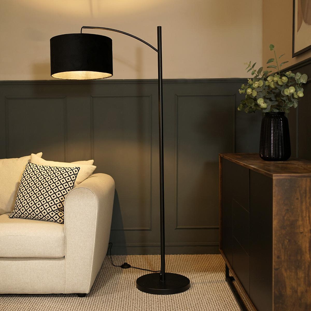Black Metal Floor Lamp with Velvet Shade – image 3