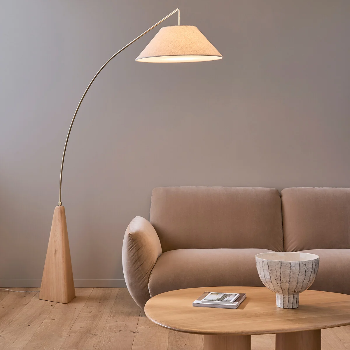 Nestwood Solid Oak/linen Arc Floor Lamp – image 1
