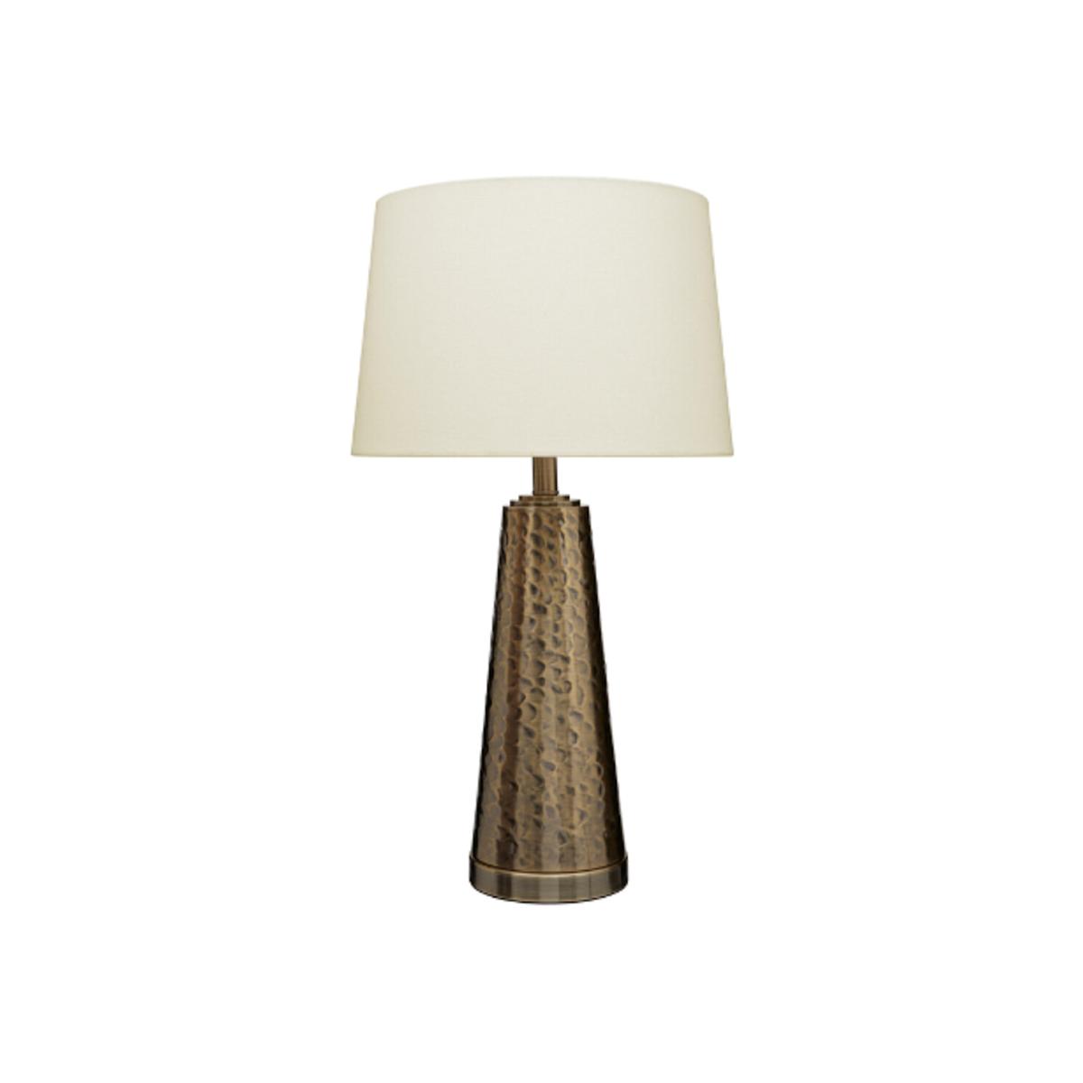 Texture Antique Brass Finish Iron With Linen Shade Table Lamp – image 1