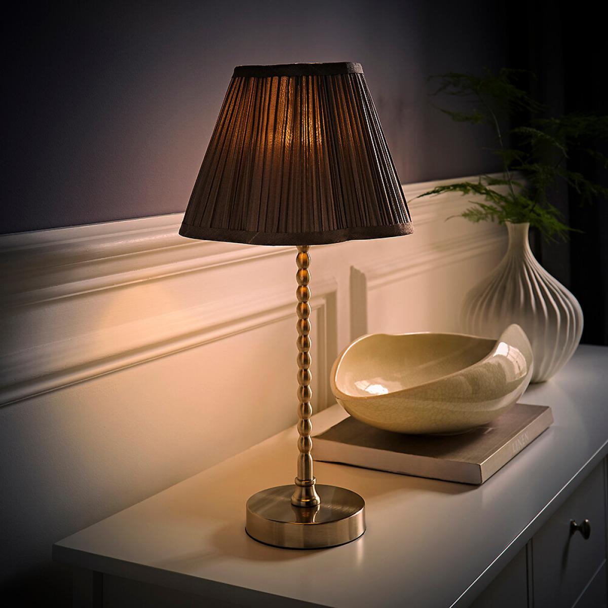 Brushed Chrome Bobble Table Lamp with Faux Silk Scallop Shade – image 2