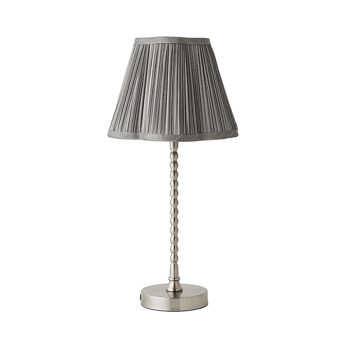Brushed Chrome Bobble Table Lamp with Faux Silk Scallop Shade – image 5