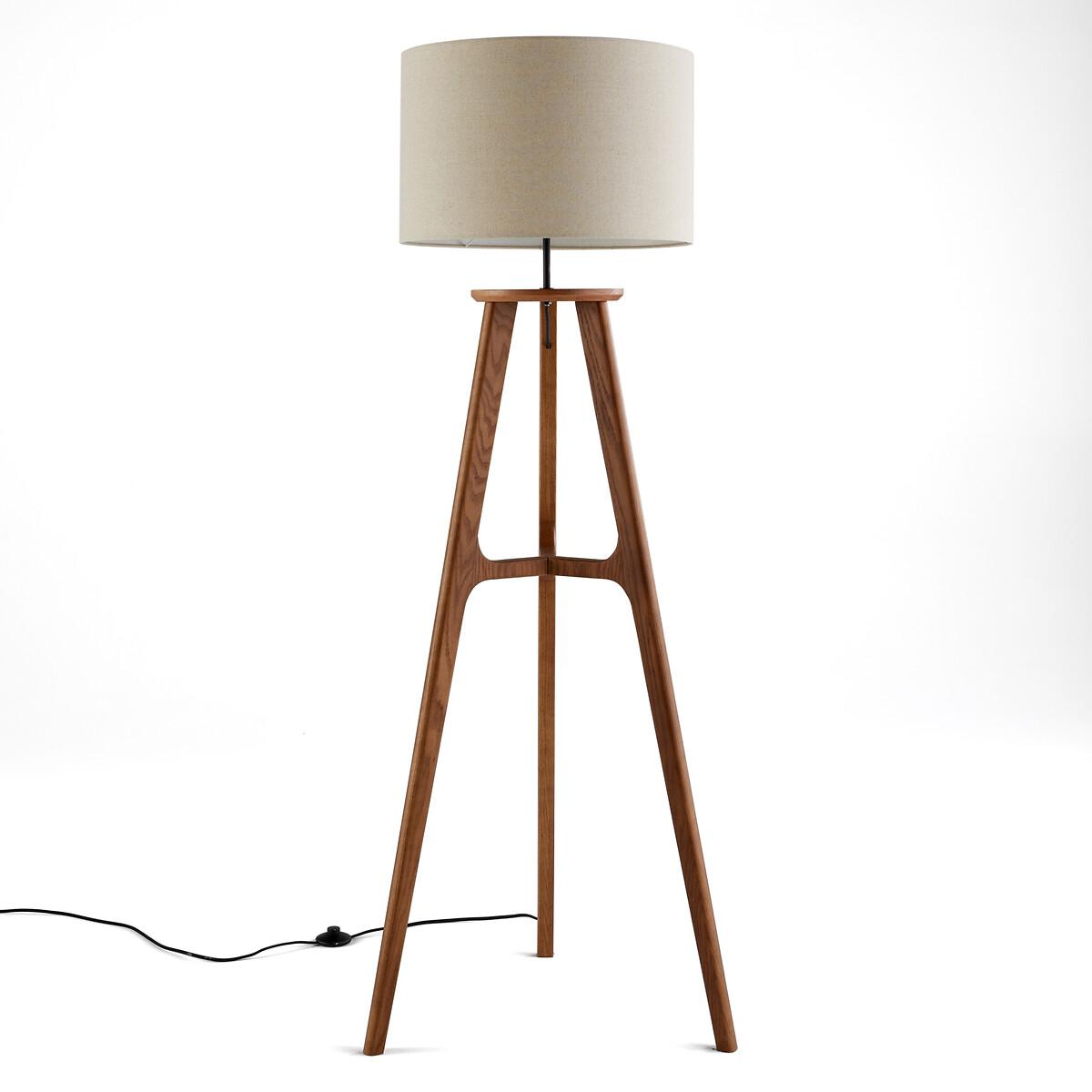 Larso Oak & Linen Tripod Floor Lamp – image 1