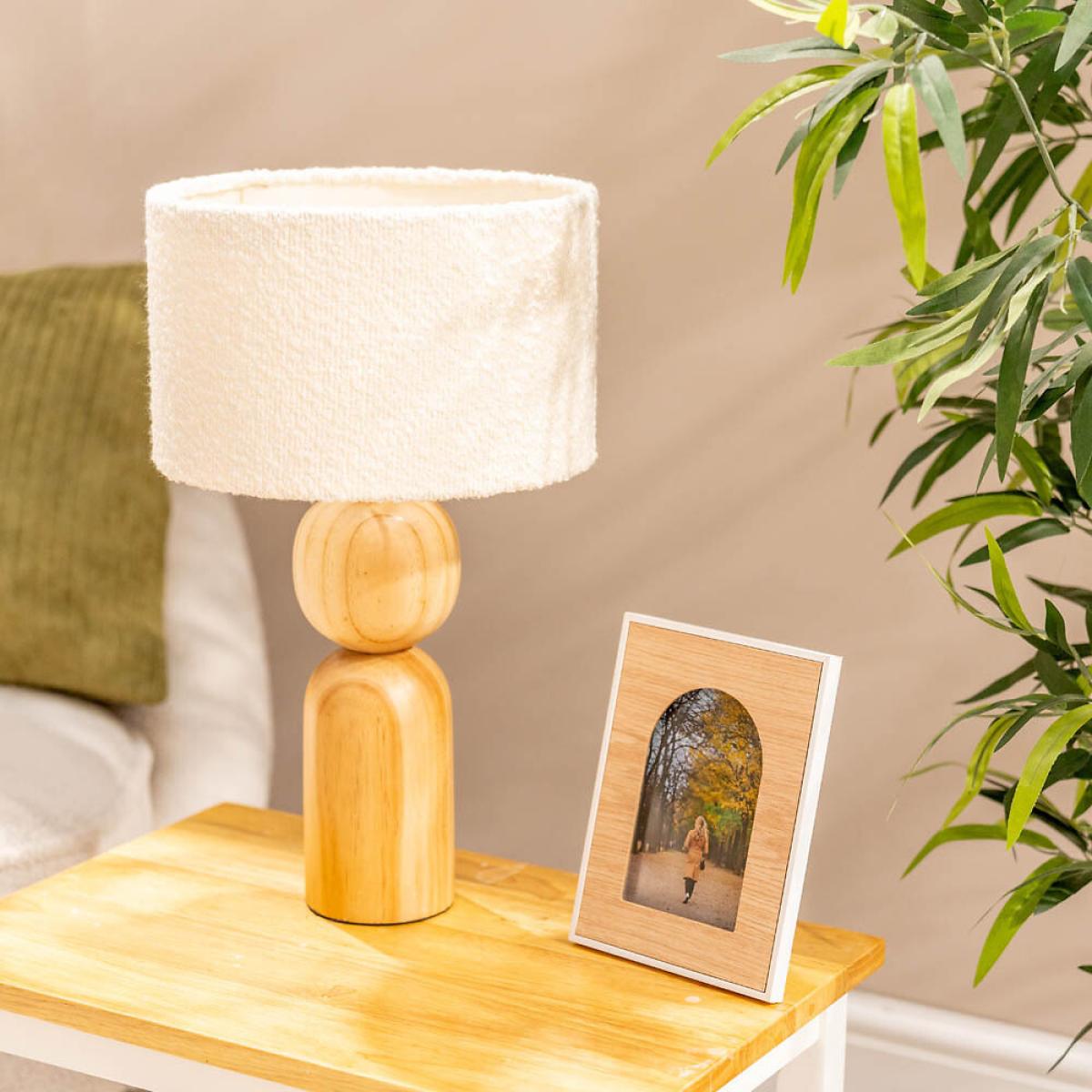 Oak Turned Table Lamp with Boucle Shade – image 2