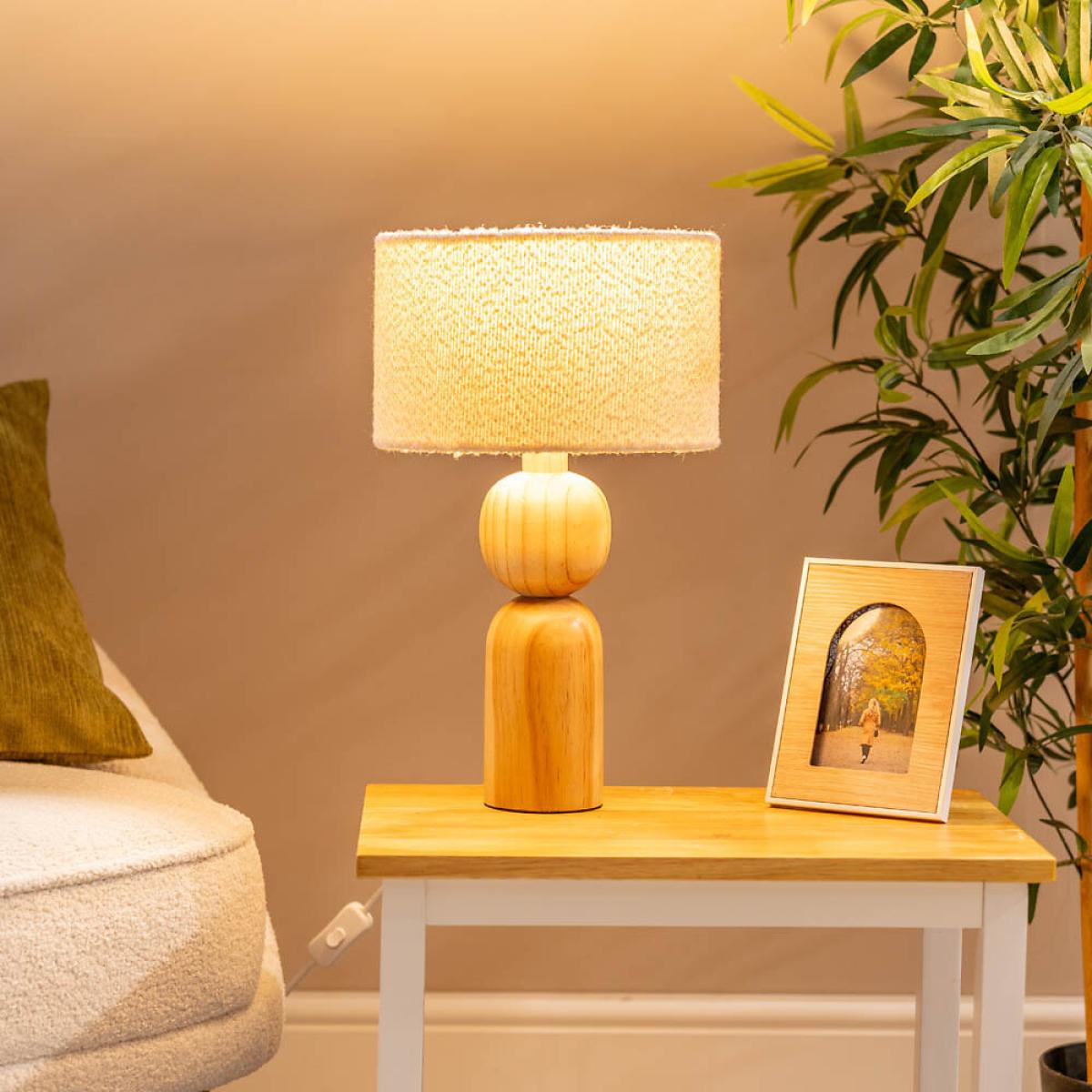 Oak Turned Table Lamp with Boucle Shade – image 3