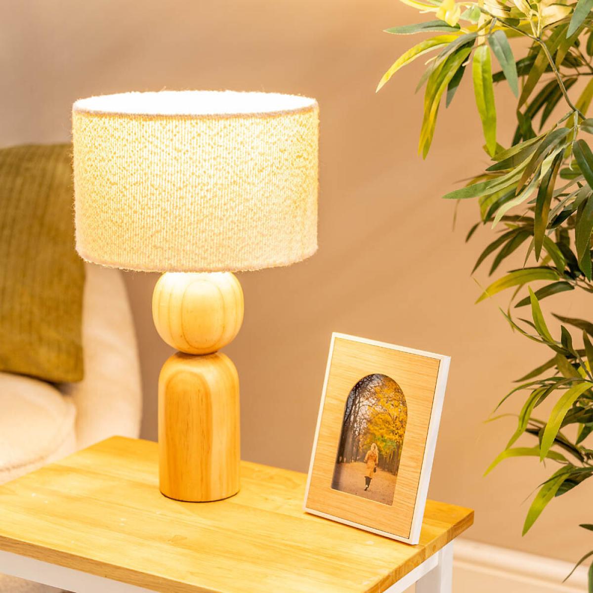 Oak Turned Table Lamp with Boucle Shade – image 4