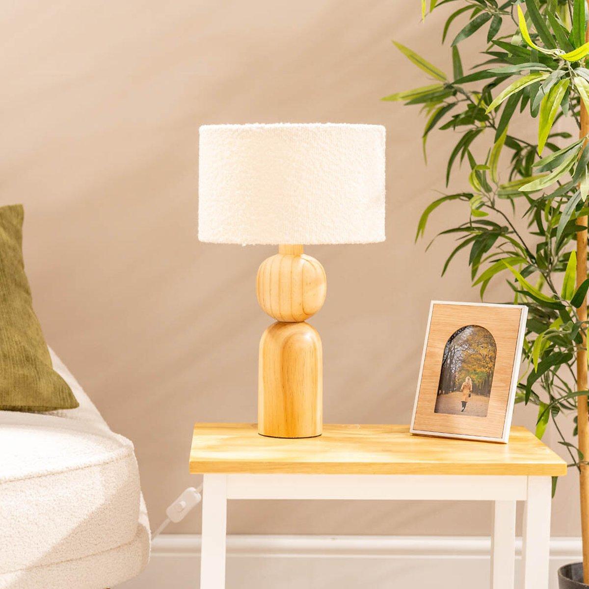 Oak Turned Table Lamp with Boucle Shade – image 1