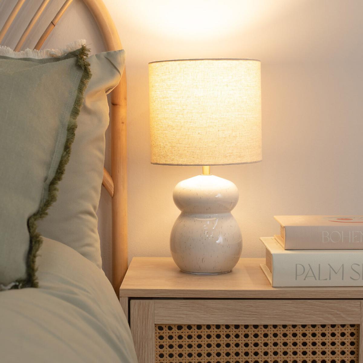 Glazed Ceramic Table Lamp with Natural Linen Shade – image 2