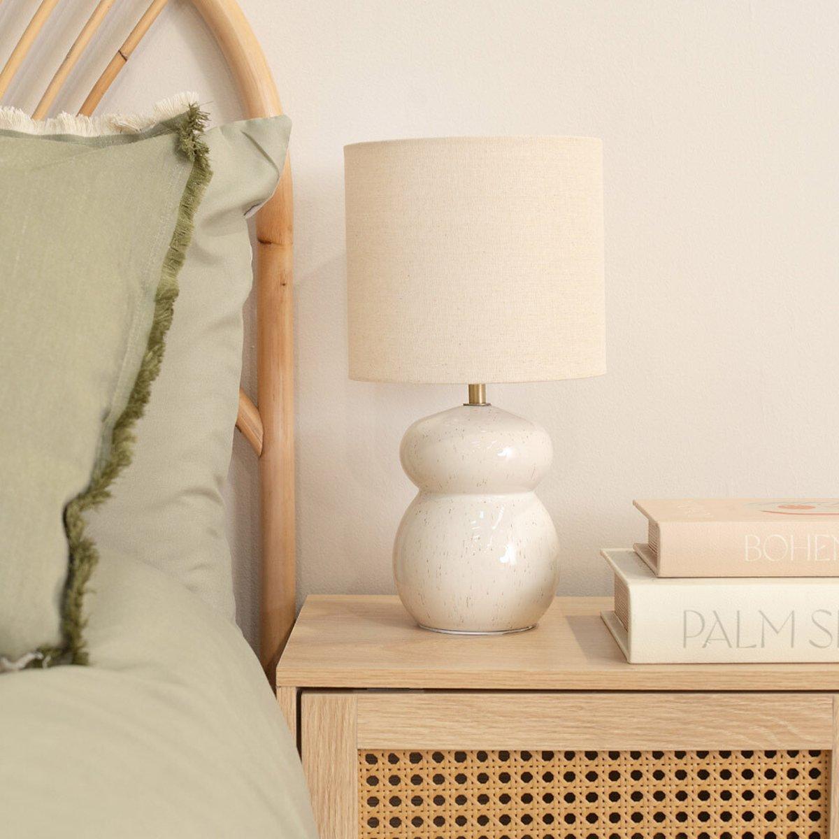 Glazed Ceramic Table Lamp with Natural Linen Shade – image 1