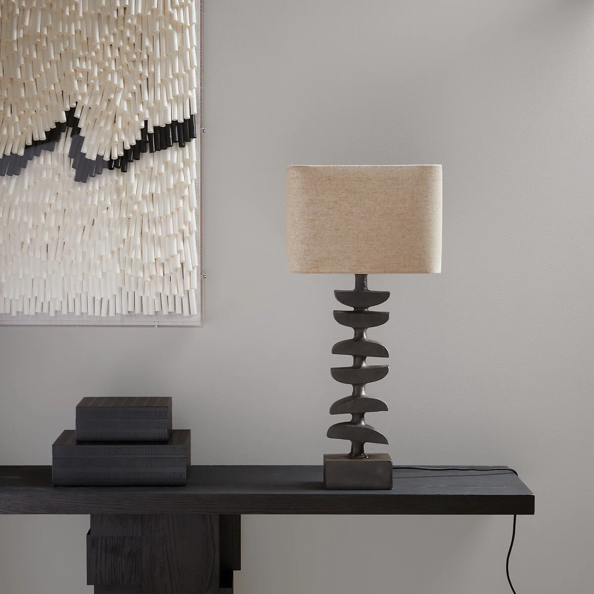 Odyha Sculptural Iron Lamp with Linen Shade – image 3
