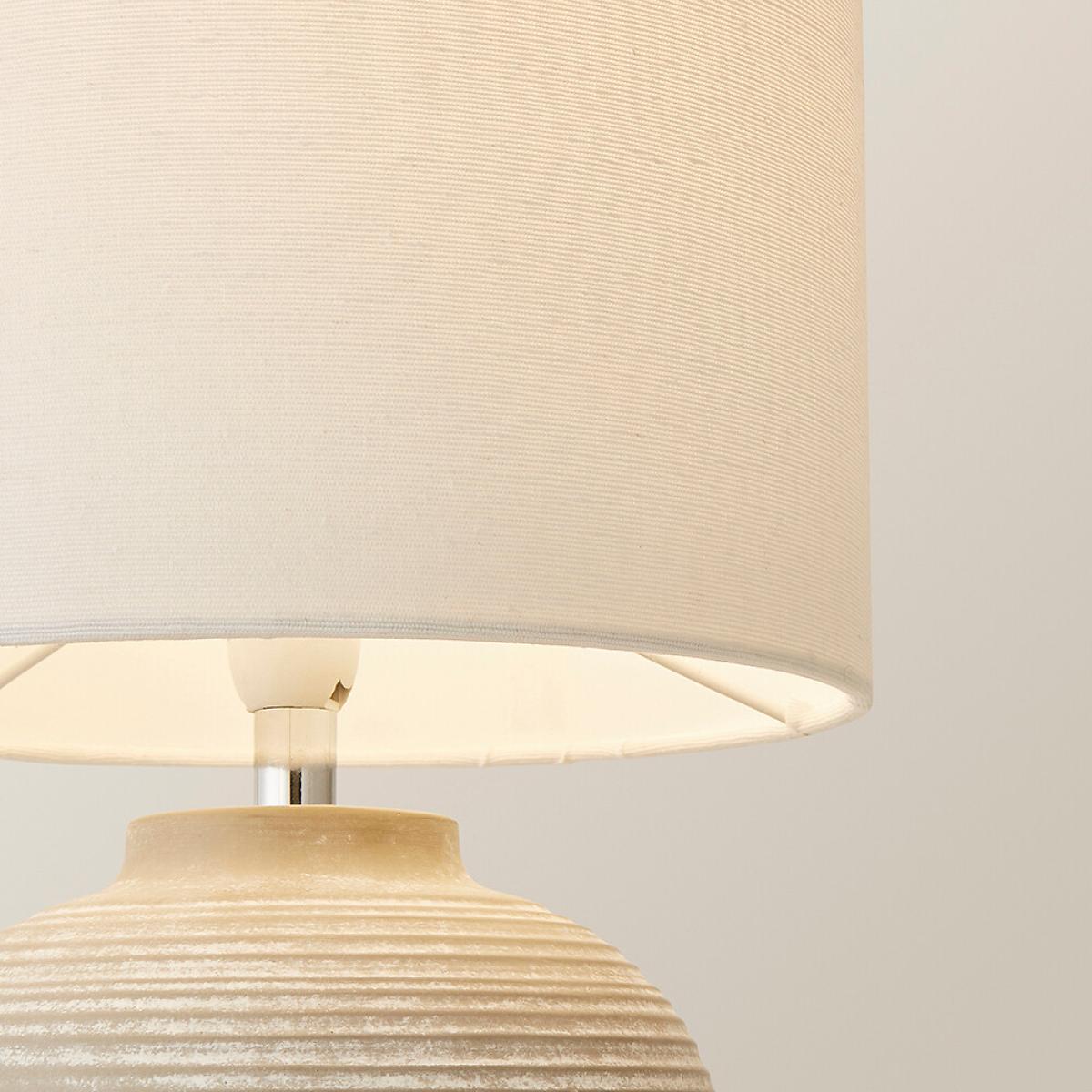 Small Stone Grey Ribbed Ceramic Table Lamp with Linen Shade – image 4
