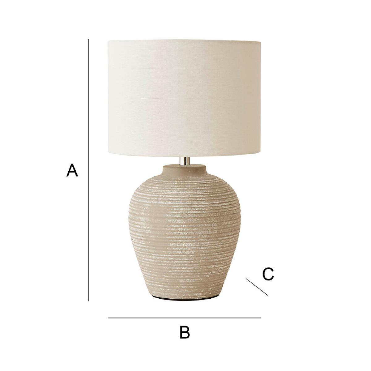 Small Stone Grey Ribbed Ceramic Table Lamp with Linen Shade – image 7