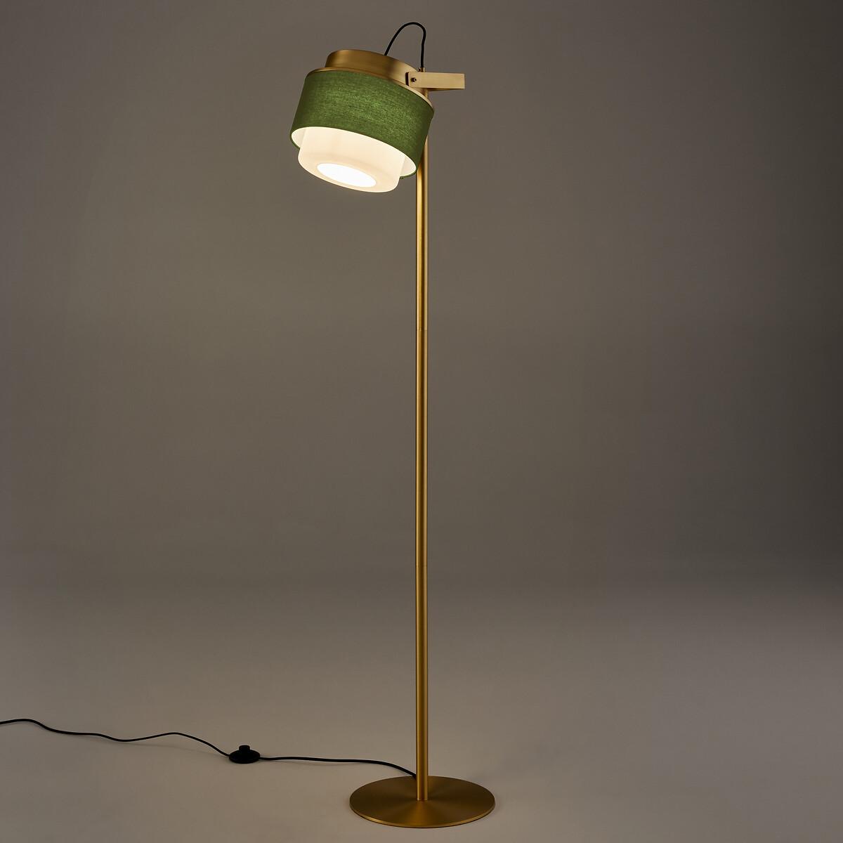 Opaline Glass, Cotton & Brass Adjustable Floor Lamp – image 2
