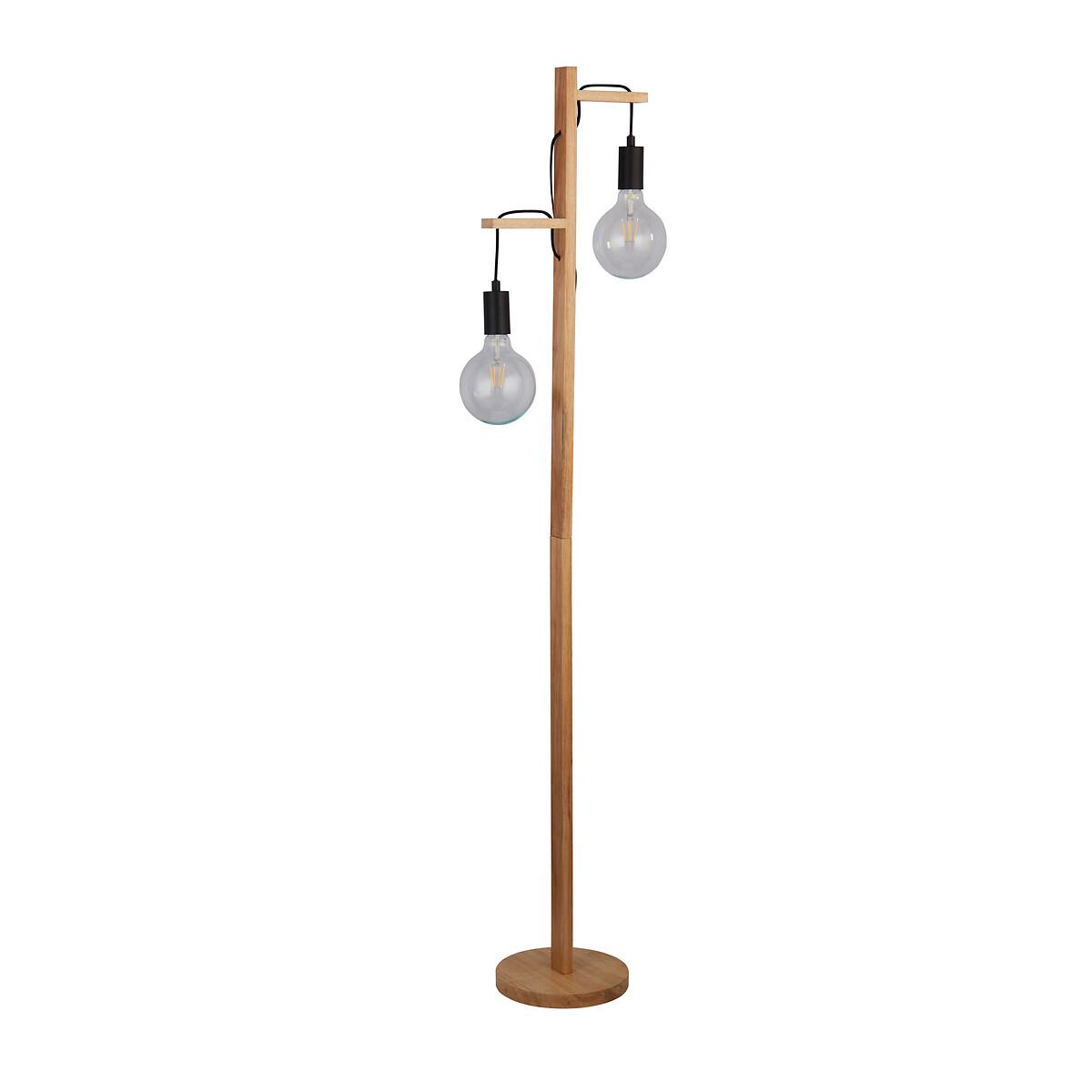 Ash Wood Floor Lamp with 2 Hanging Bulbs – image 2