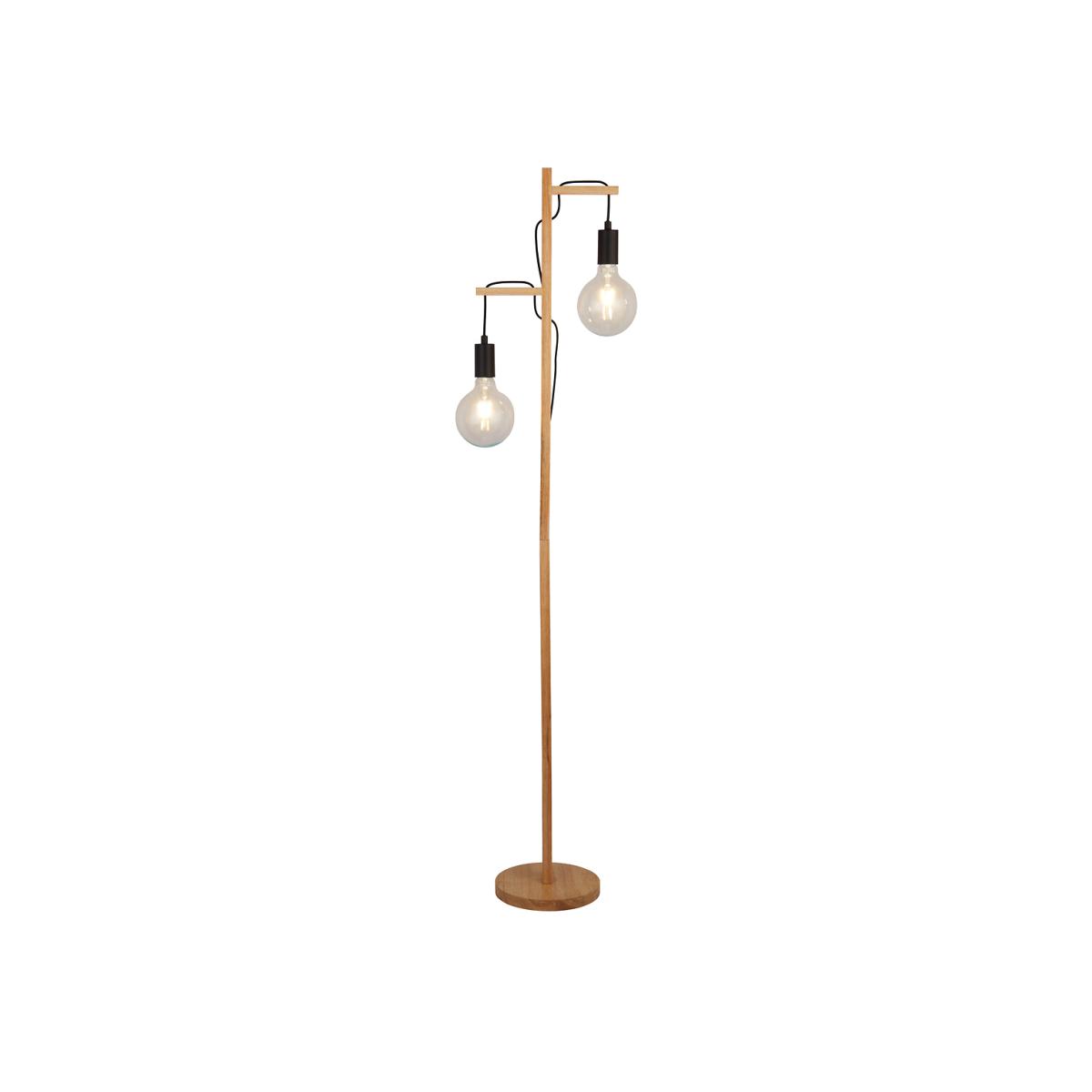 Ash Wood Floor Lamp with 2 Hanging Bulbs – image 1