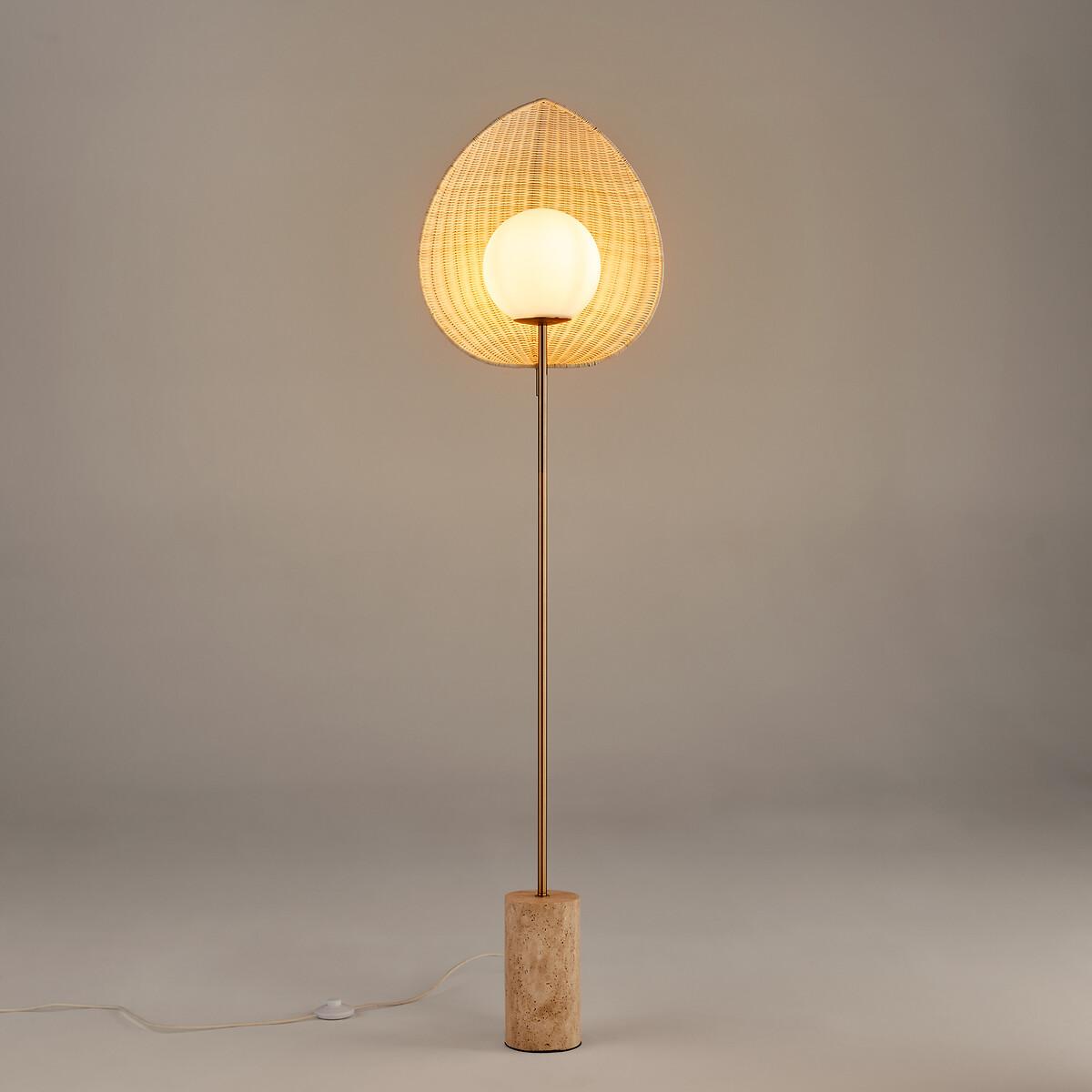 Javana Opaline Floor Lamp in Rattan/Travertine – image 3
