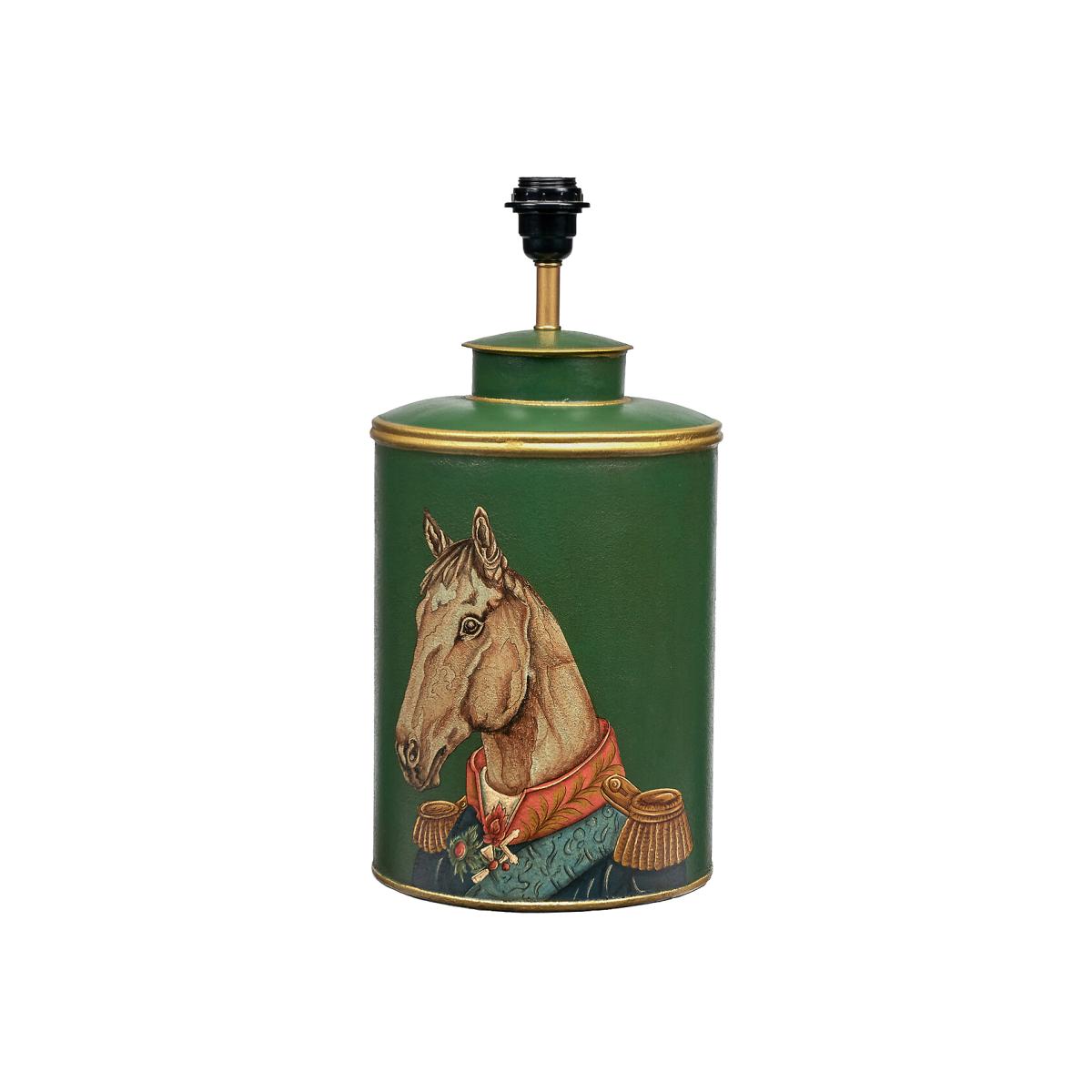 Horse Design Green Hand Painted Metal Table Lamp Base – image 1