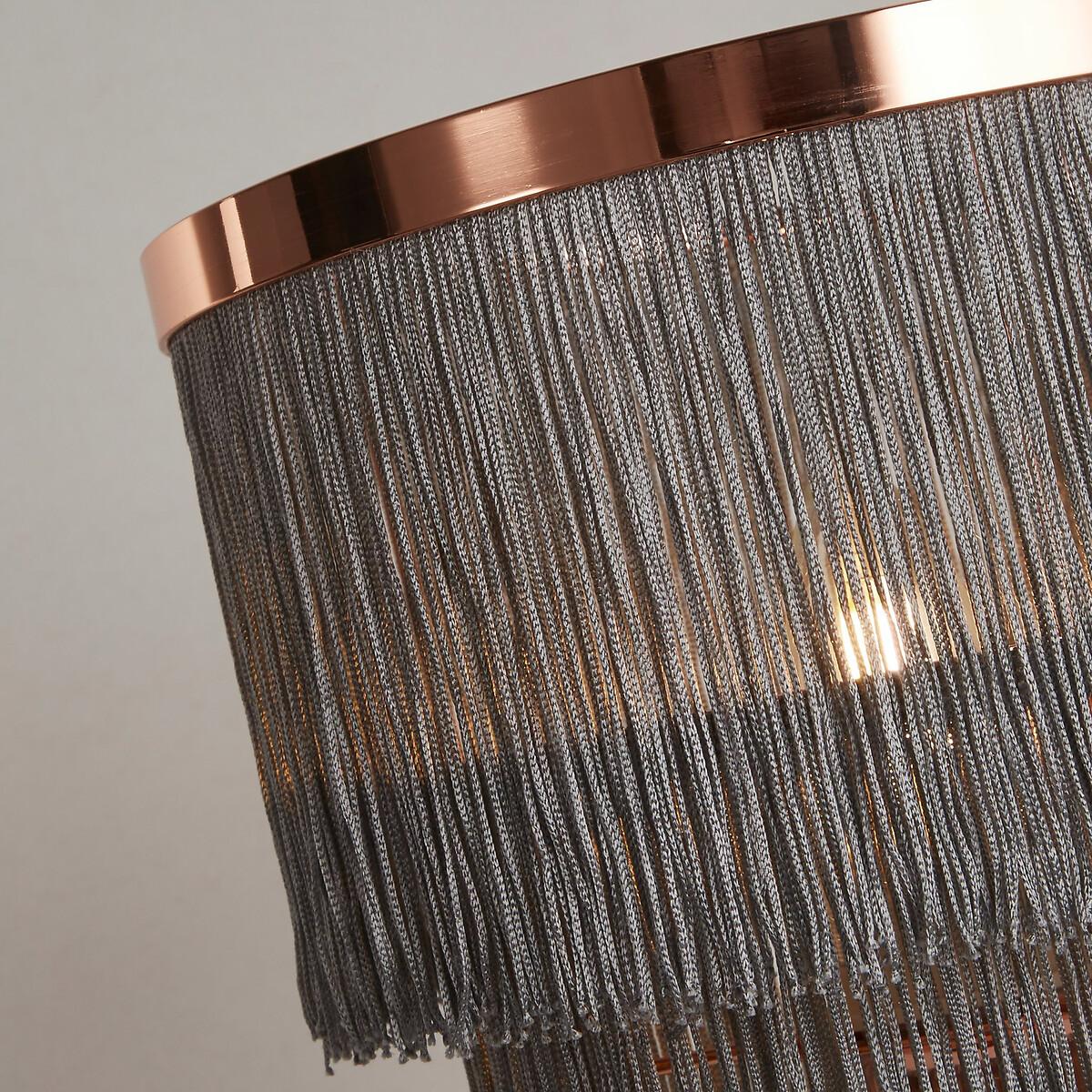 2 Tier Fringed Rose Gold and Grey Table Lamp – image 3