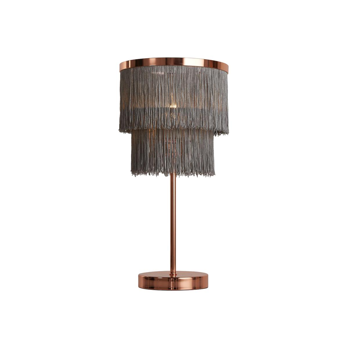 2 Tier Fringed Rose Gold and Grey Table Lamp – image 1
