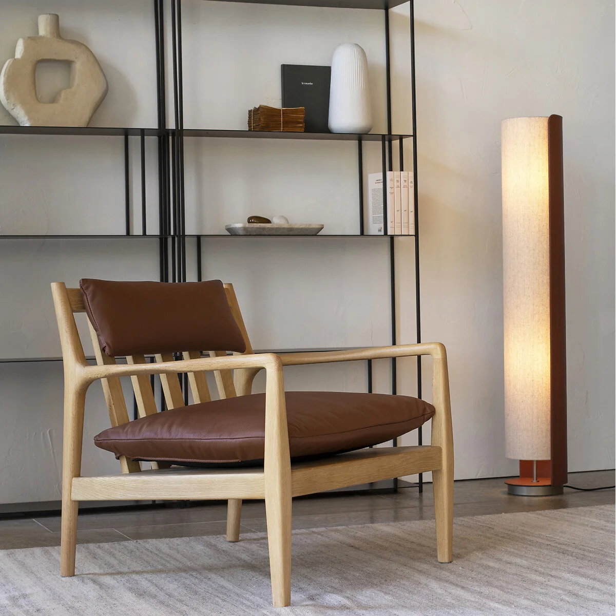 Glipie Imitation Leather and Linen Floor Lamp – image 2