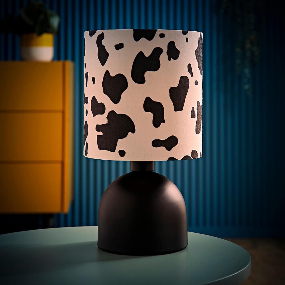 Matte Black Table Lamp with Cow Print Shade – image 2