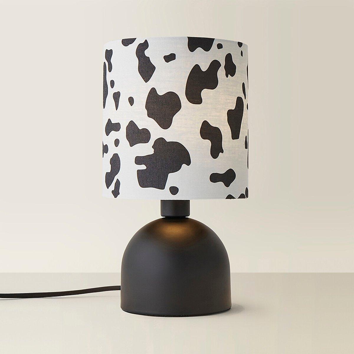Matte Black Table Lamp with Cow Print Shade – image 1