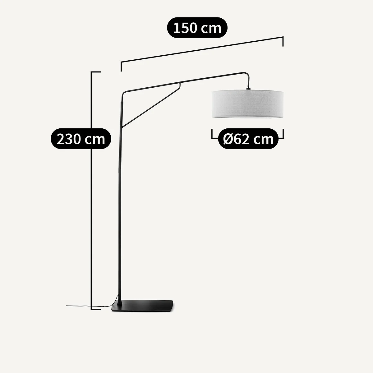 Cinqua Metal & Linen Arch Floor Lamp – image 7