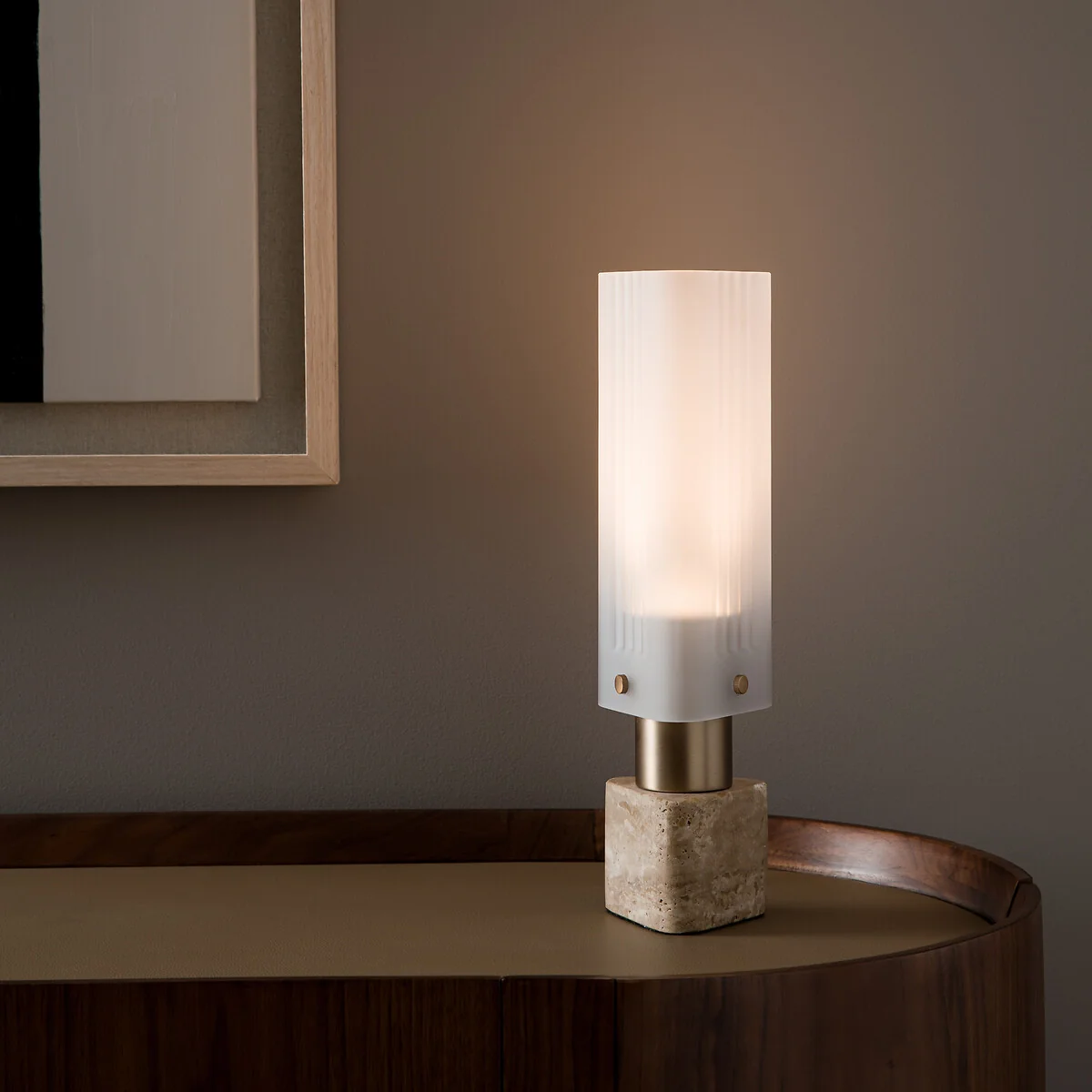 Strozzi Glass/Travertine Lamp, Designed By Emmanuel Gallina – image 1