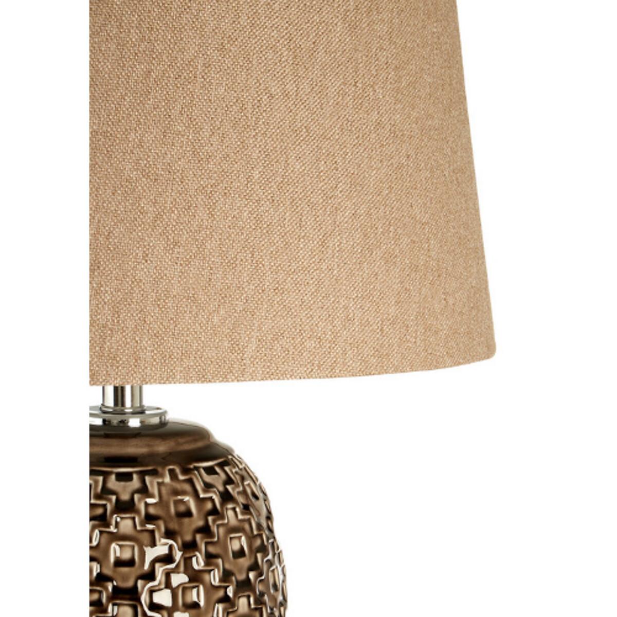Reflective Geometric Ceramic with Linen Shade Table Lamp – image 2