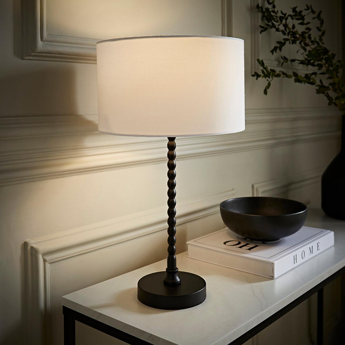 Matte Black Bobble Table Lamp with Fabric Drum Shade – image 2