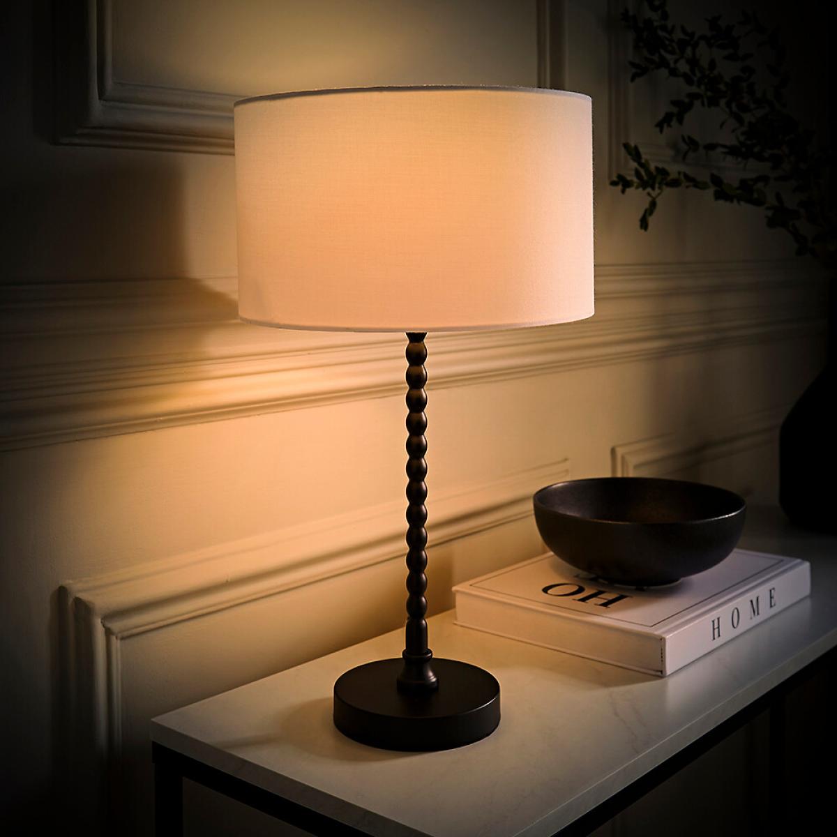 Matte Black Bobble Table Lamp with Fabric Drum Shade – image 3