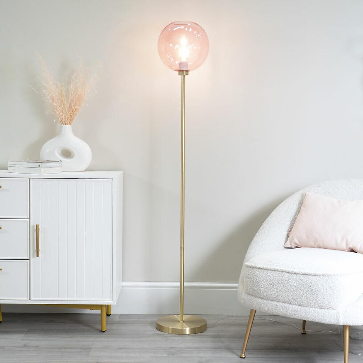 Brushed Gold and Pink Globe Floor Lamp – image 2